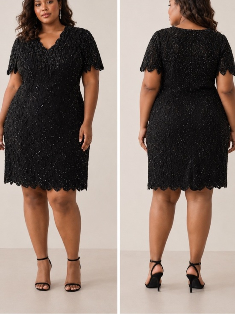 Laurence Kazar Vintage Black Beaded Silk Formal Cocktail Evening Glam Mini Dress